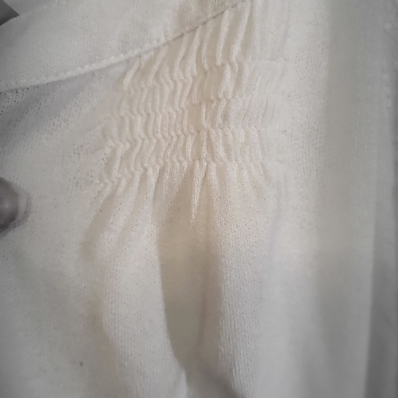 Mystree Size Large White Paisley Button Down Longsleeve with Shoulder Ruching - Picture 5 of 8